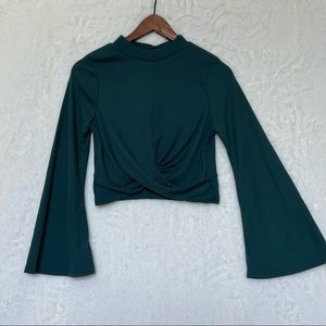 Nasty Gal Dark Green, Ribbed turtleneck bell sleeve crop top